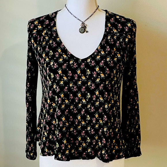 🔥FP Free People boho floral long sleeve open back blouse top size small x small - Picture 6 of 14